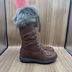 Merrell Women Snowcreek Tall Boots Sz 8 Brown Leather  Waterproof Fur Trim 200g